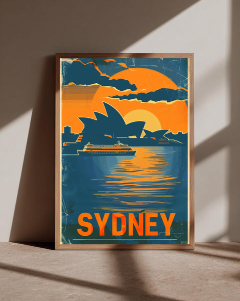 Retro Travel Poster, Sydney Opera House Print, Vintage Australia, Framed Unframed or Digital
