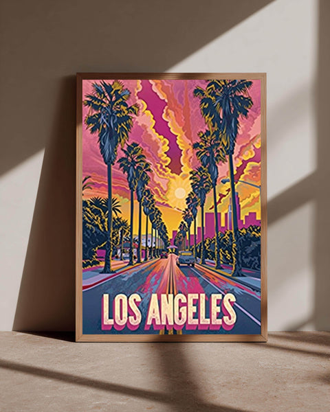 Retro Travel Poster, Los Angeles California Palm Trees Print, Framed Unframed or Digital