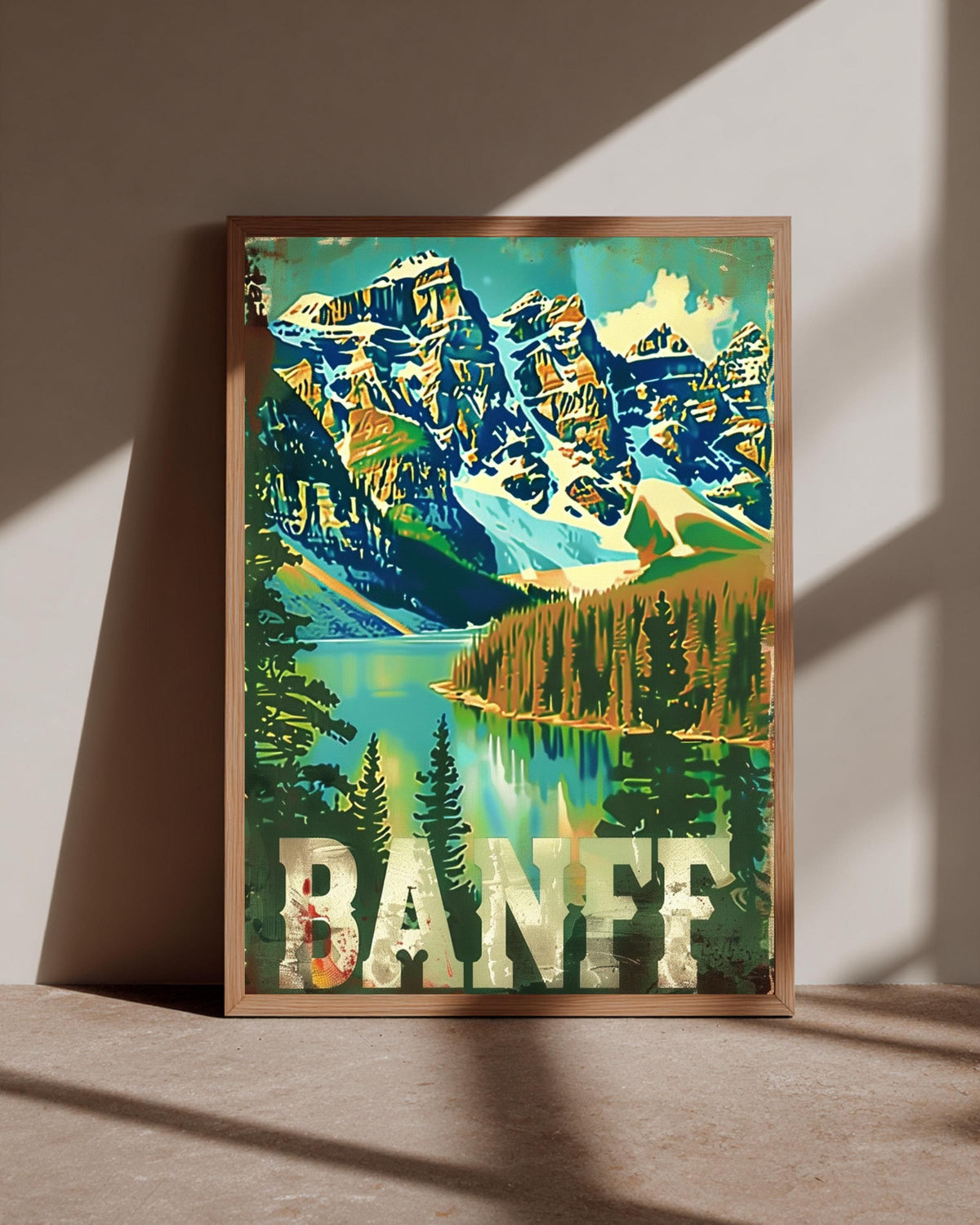Retro Travel Poster, Banff National Park Print, Moraine Lake Canada, Framed Unframed or Digital