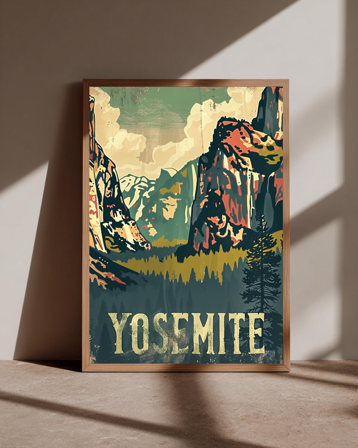 Retro Travel Poster, Yosemite National Park California Print, Framed Unframed or Digital