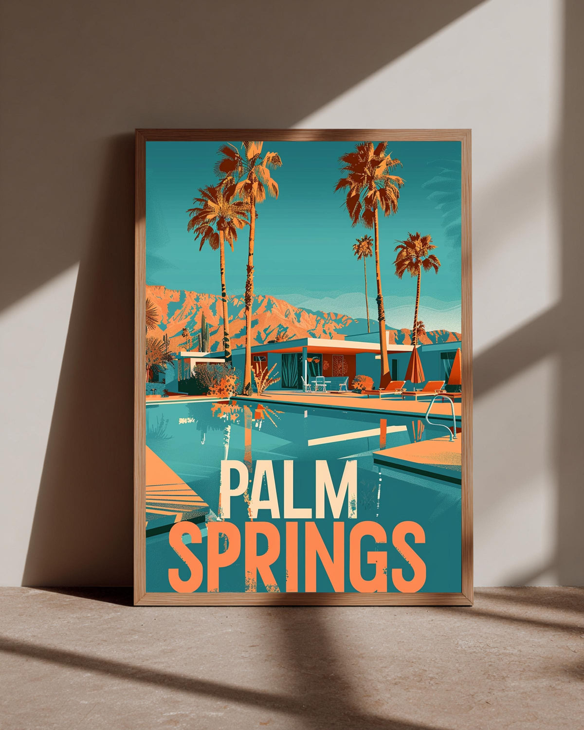 Retro Travel Poster, Palm Springs Print, Mid Century Modern, Framed Unframed or Digital