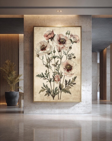 Vintage Botanical Print, Antique Poppy Floral Engraving, Framed Unframed or Digital