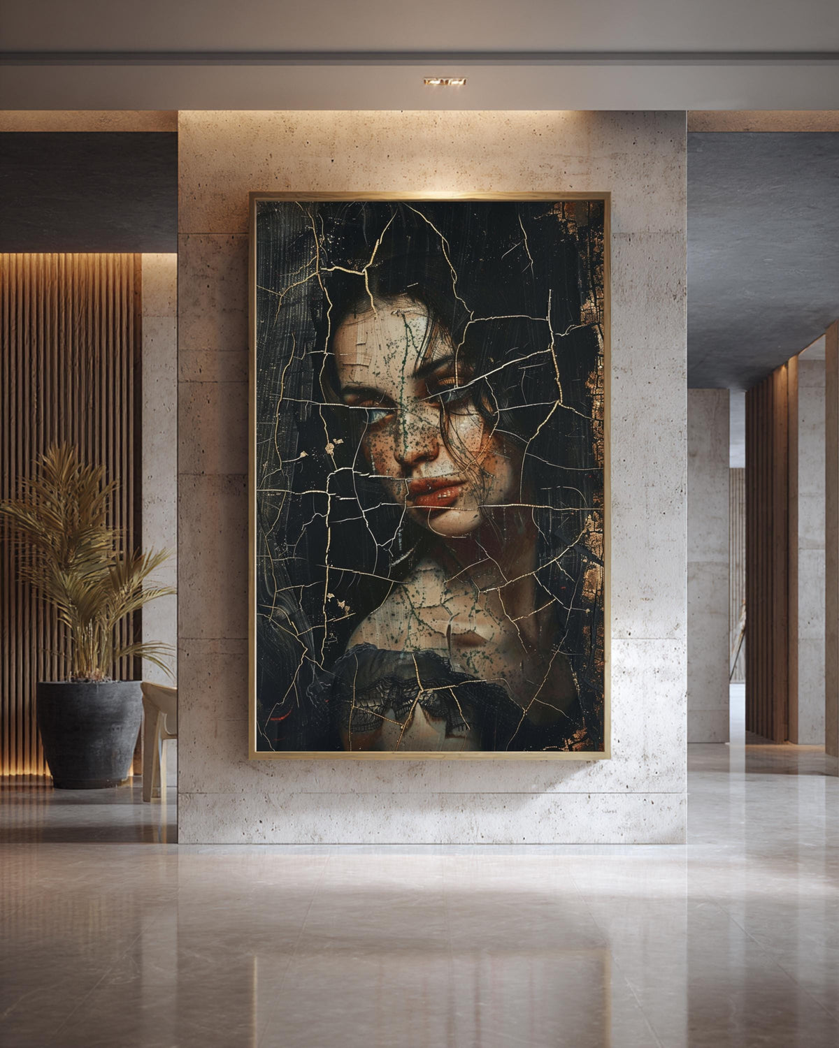 Renaissance Woman Art, Kintsugi Portrait Print, Dark Moody Decor, Framed Unframed or Digital