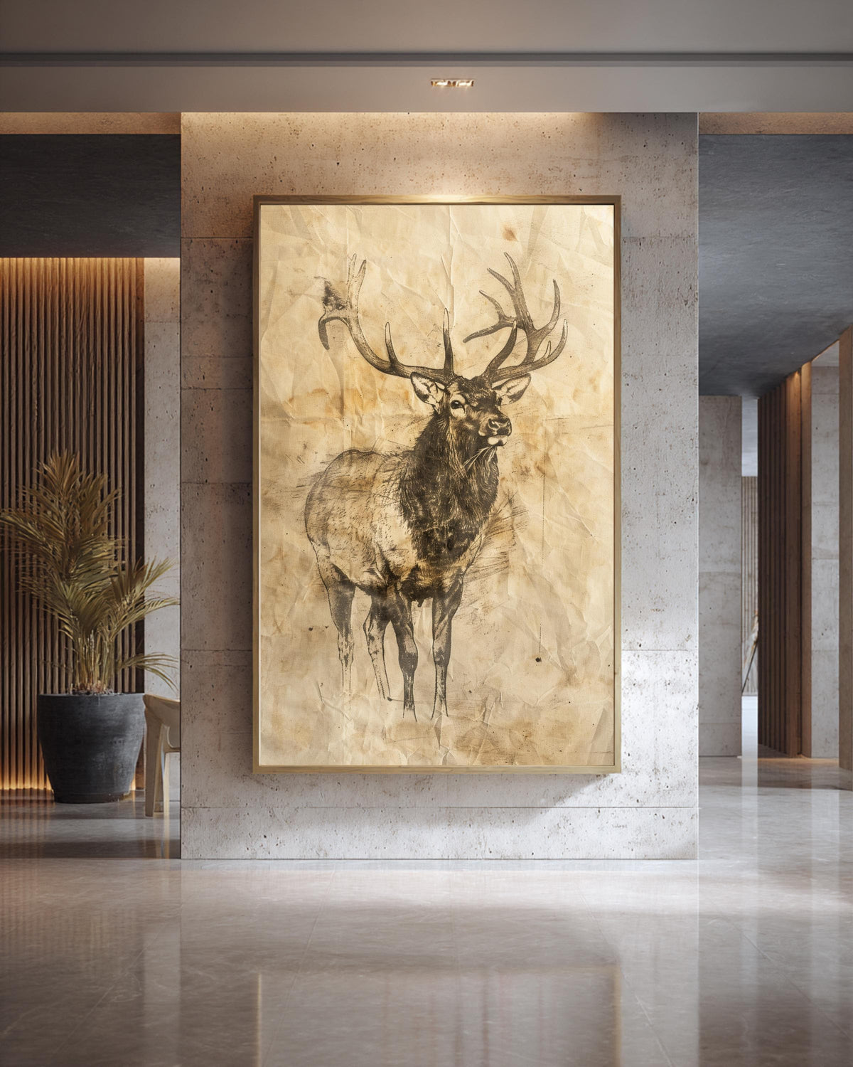 Vintage Elk Sketch, Antique Wildlife Illustration, Rustic Deer Wall Art, Framed Unframed or Digital