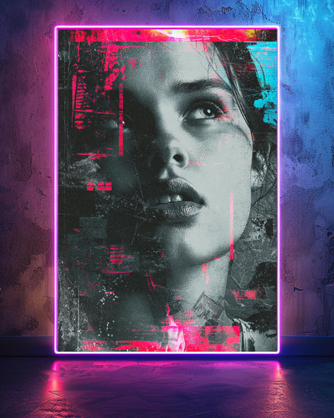 Hypebeast Decor, Glitch Art Portrait Print, Neon Street Poster, Framed Unframed or Digital