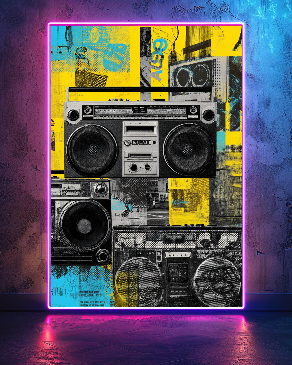 Retro Boombox Art, 90s Hip Hop Urban Collage, Vintage Music Poster, Framed Unframed or Digital