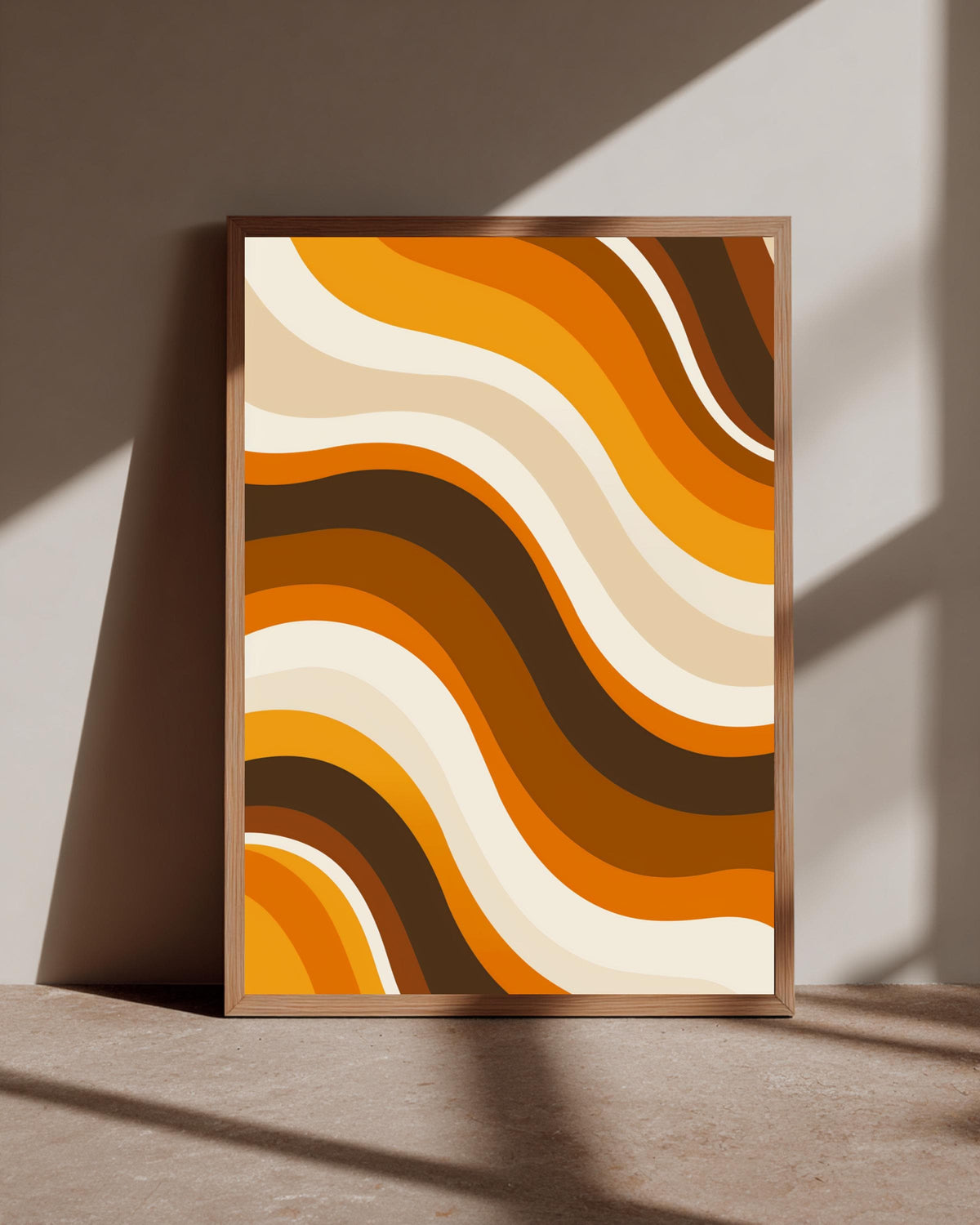 Retro Wall Art, 70s Groovy Wavy Pattern, Mustard Orange Print, Framed Unframed or Digital