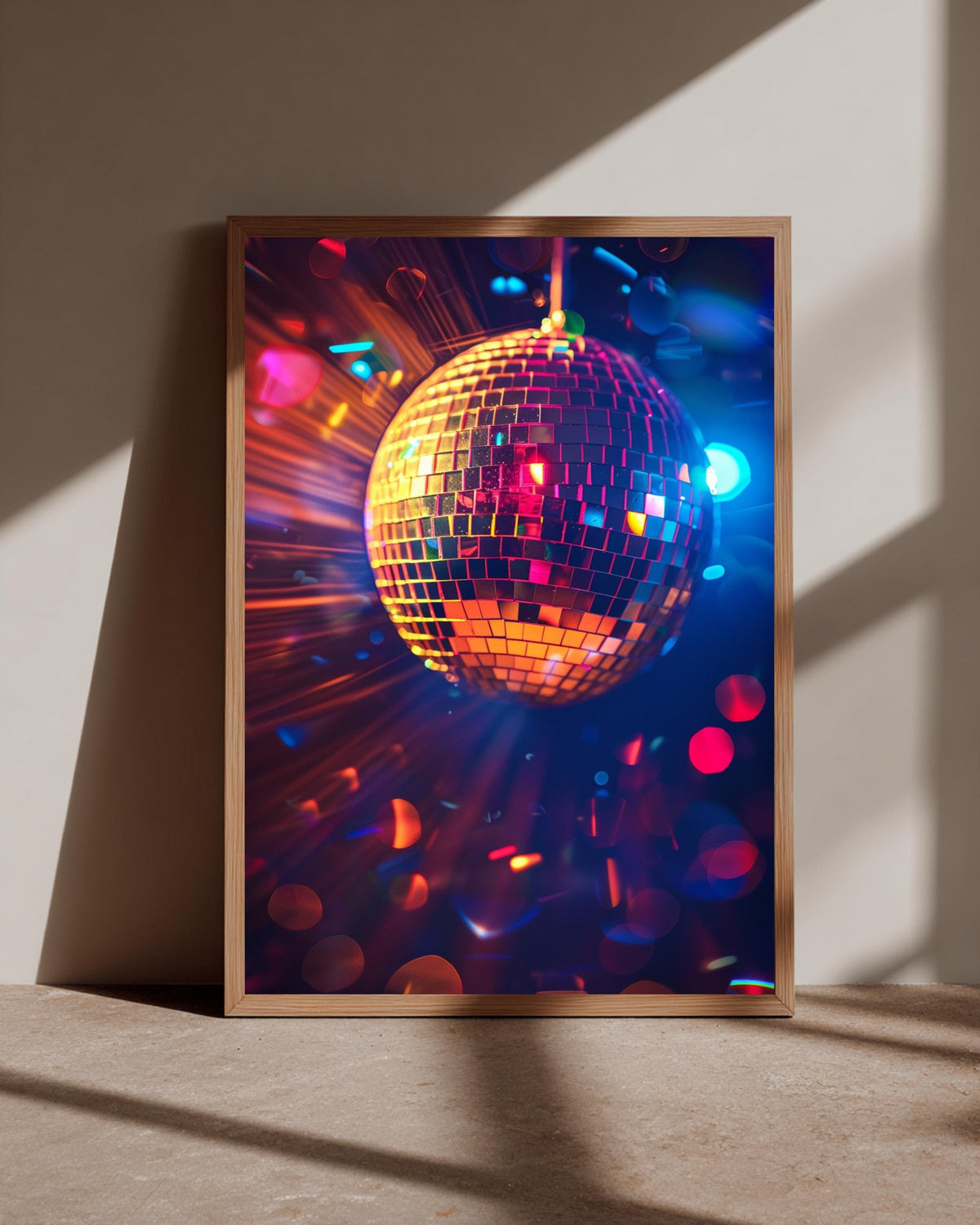 Retro Disco Ball Art, Vibrant 70s Mirror Ball Print, Framed Unframed or Digital