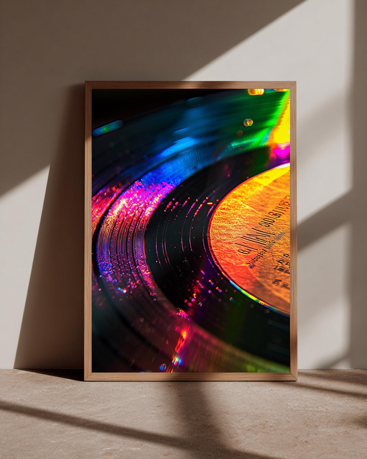 Vinyl Record Wall Art, Rainbow Neon Music Print, Retro LP, Framed Unframed or Digital