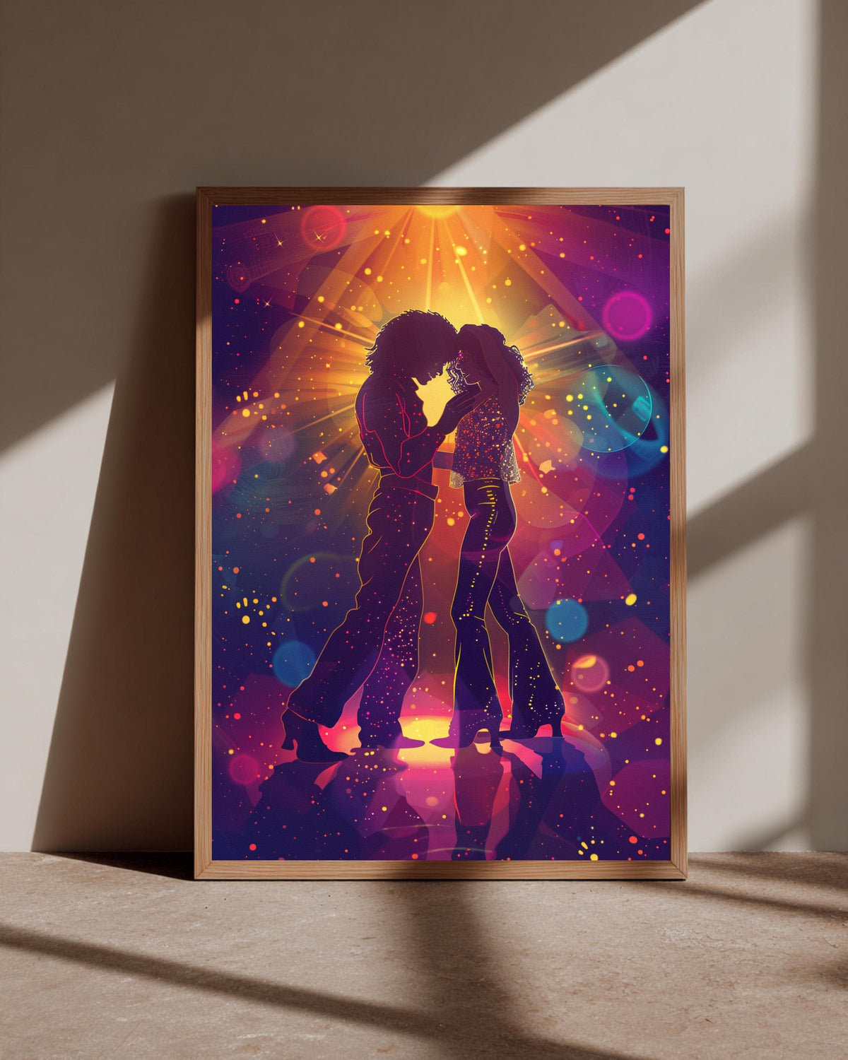 Retro Disco Wall Art, 70s Dance Couple Neon Print, Framed Unframed or Digital