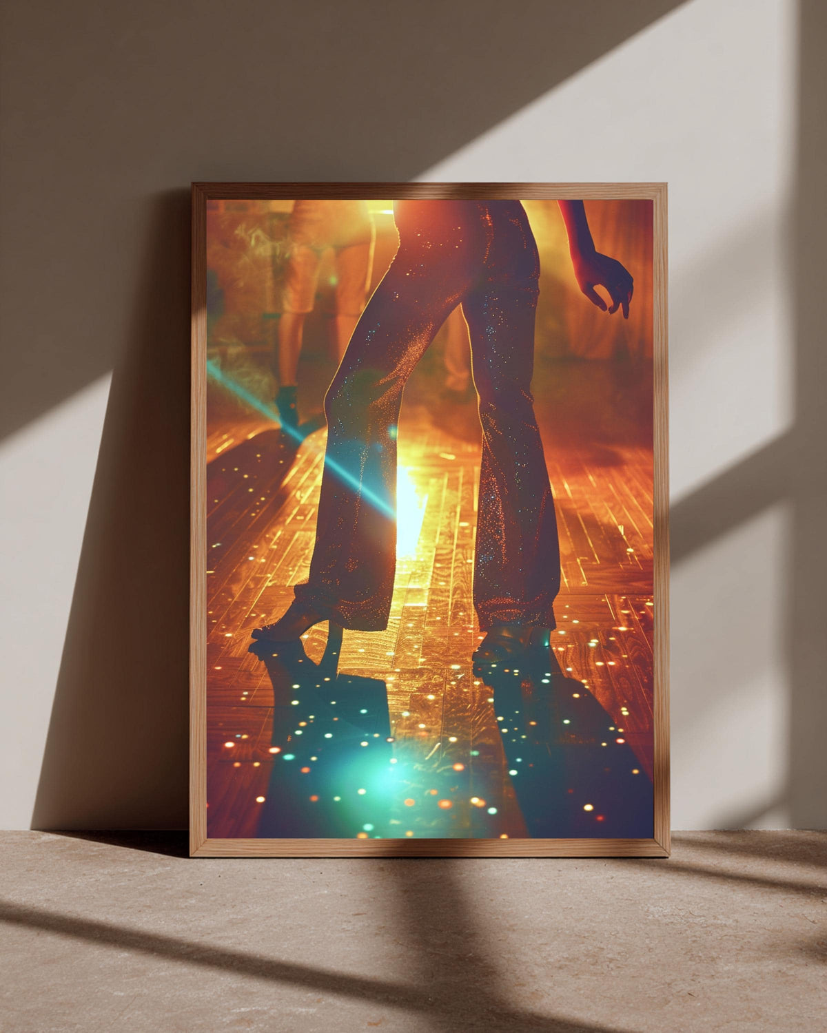 Retro Disco Wall Art, 70s Dance Floor Print, Sparkly Flared Pants, Framed Unframed or Digital