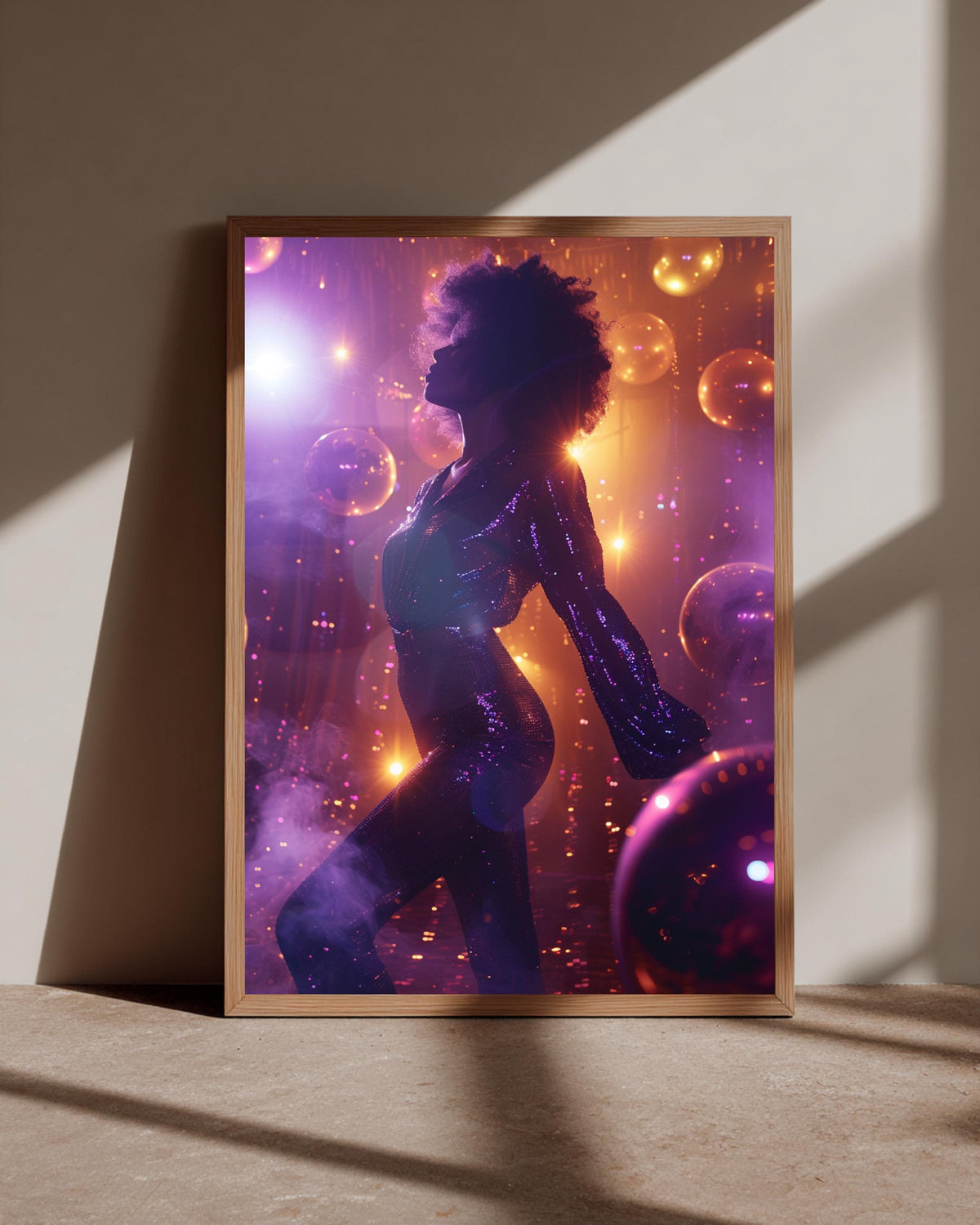 Disco Diva Wall Art, Black Woman Print, Retro 70s Poster, Framed Unframed or Digital