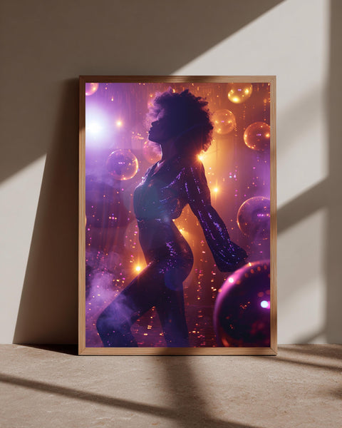 Disco Diva Wall Art, Black Woman Print, Retro 70s Poster, Framed Unframed or Digital