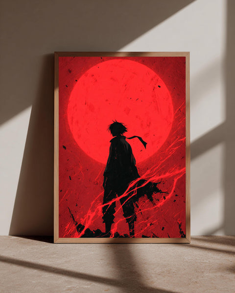 Dark Fantasy Art, Red Moon Warrior Silhouette Print, Framed Unframed or Digital