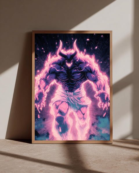 Fantasy Wall Art, Dark Demon Anime Print, Pink Aura Glow, Framed Unframed or Digital