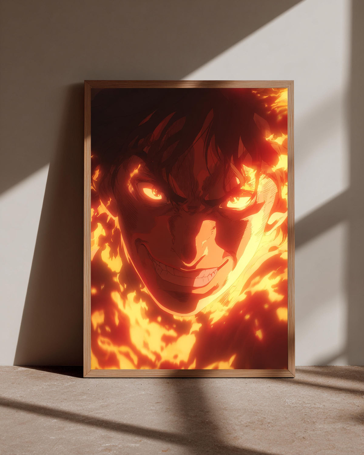 Anime Warrior Art, Retro Manga Fire Print, Framed Unframed or Digital