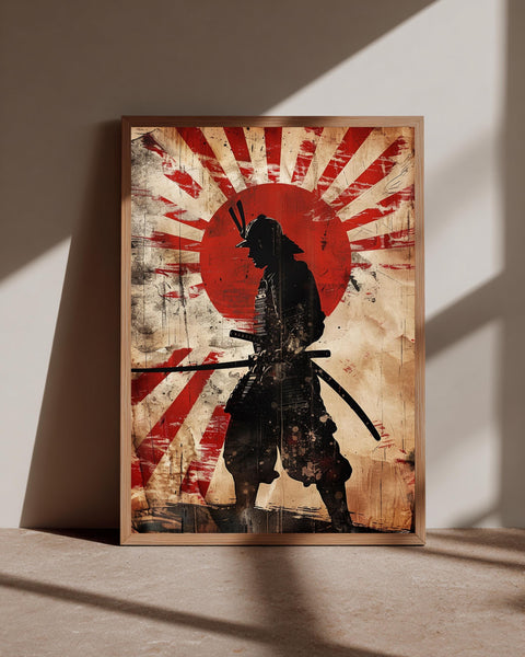 Samurai Rising Sun Art, Japanese Warrior Katana Bushido Print, Framed Unframed or Digital