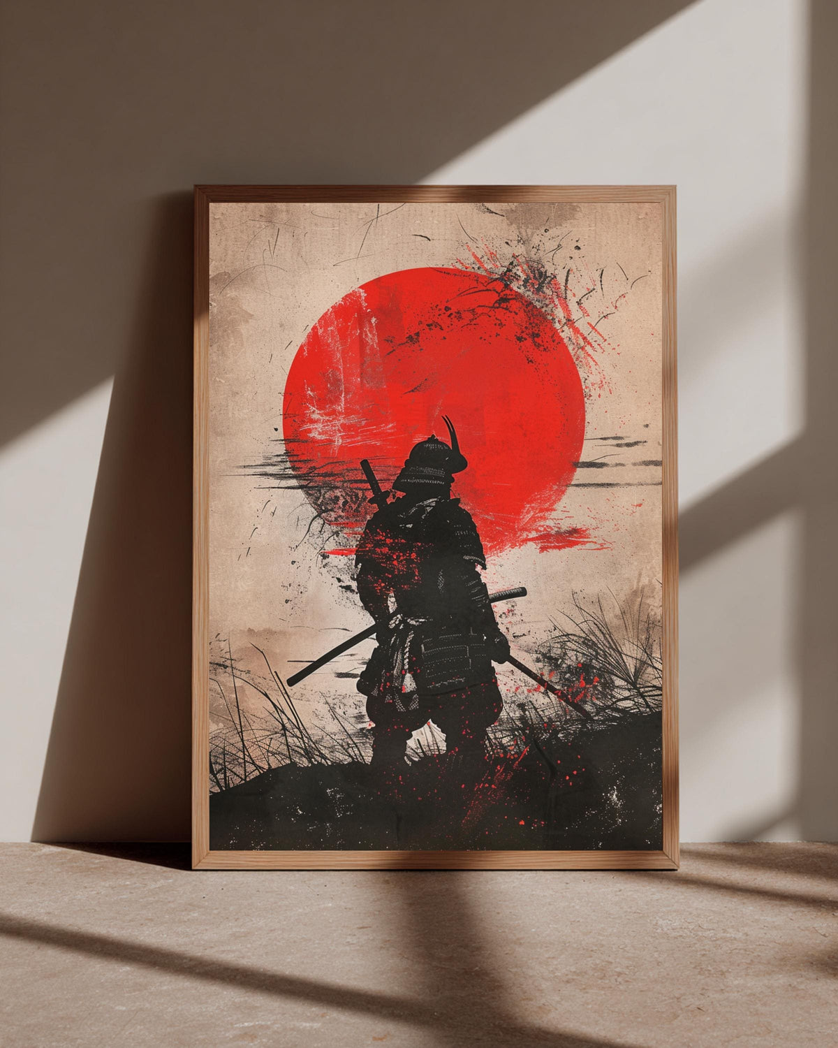 Samurai Rising Sun Art, Japanese Warrior Vintage Print, Framed Unframed or Digital