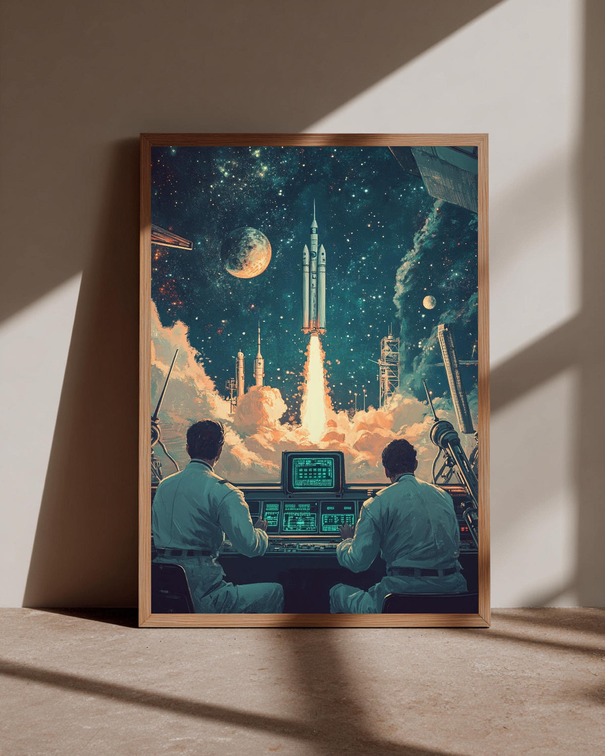 Retro Space Launch Art, Vintage Rocket Print, Mid-Century Poster, Framed Unframed or Digital