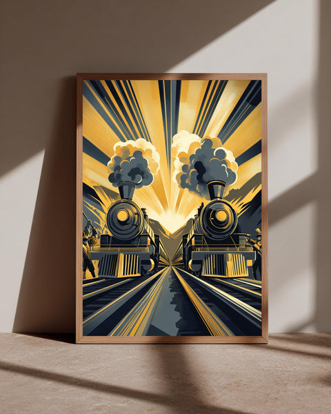 Steam Locomotive Art, Transcontinental Railroad Vintage Poster, Framed Unframed or Digital