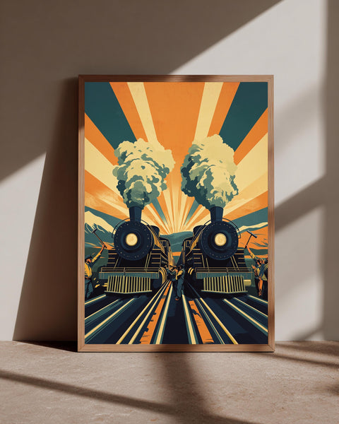 Railroad Vintage Art, Transcontinental Steam Locomotive Print, Framed Unframed or Digital