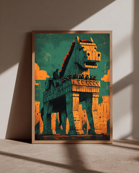 Greek Mythology Art, Trojan Horse Siege of Troy Poster, Framed Unframed or Digital