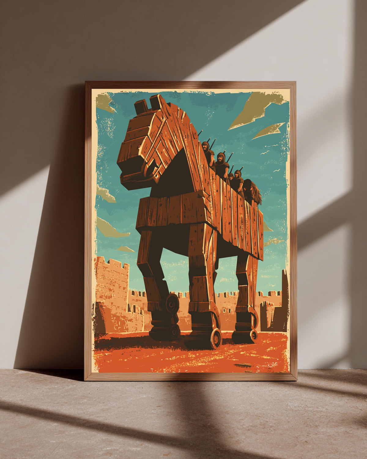 Trojan Horse Ancient Greece Poster - Vintage Greek Mythology Wall Art - Retro Troy Battle Gloss Print - Spartan Epic History Decor