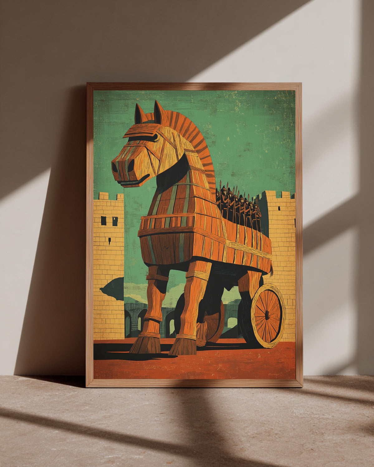 Greek Mythology Art, Trojan Horse Siege of Troy Print, Framed Unframed or Digital