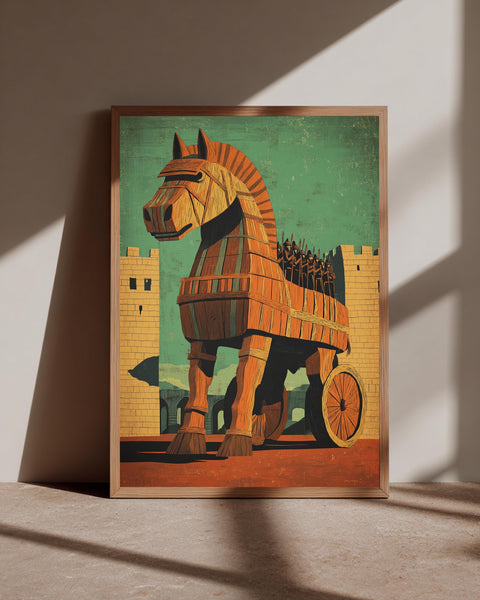 Greek Mythology Art, Trojan Horse Siege of Troy Print, Framed Unframed or Digital