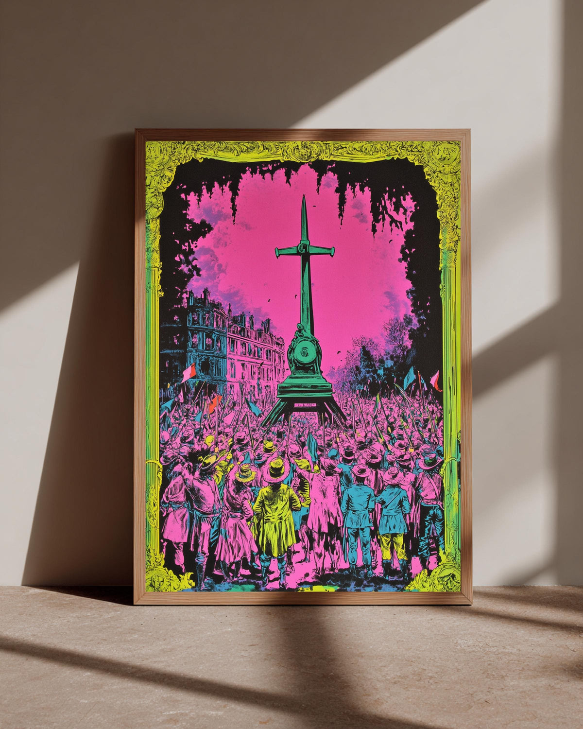 French Revolution Art, Reign of Terror Neon Crowd Print, Framed Unframed or Digital