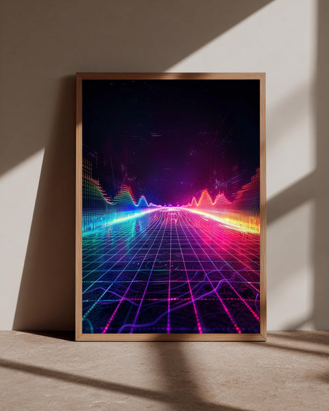 Retro Synthwave Art, Neon Cyberpunk Grid Poster, Gamer Gift, Framed Unframed or Digital