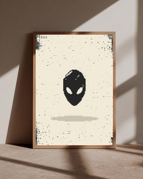 Retro Alien Wall Art, Pixel 8-Bit Sci-Fi Print, Framed Unframed or Digital