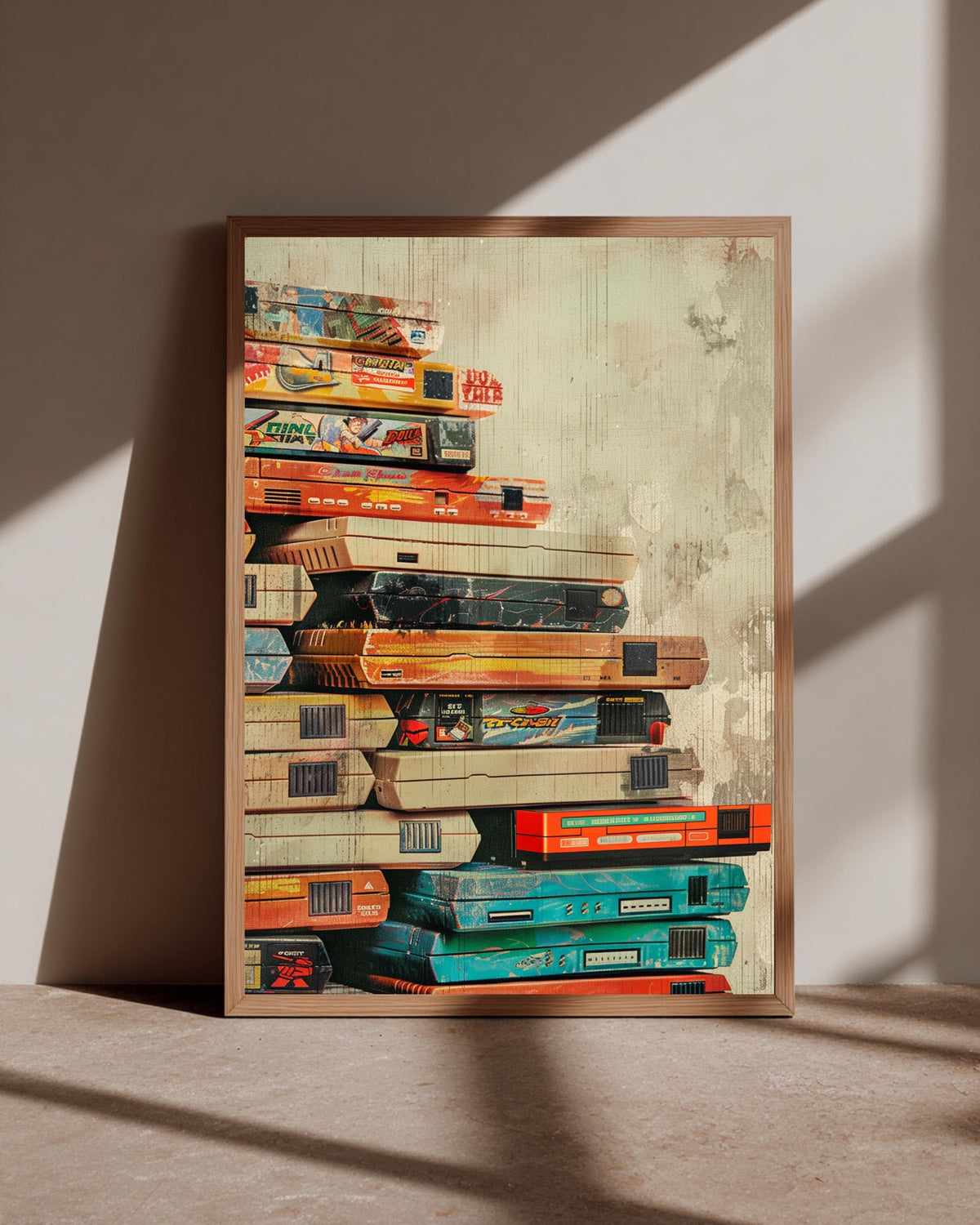 Gaming Wall Art, Retro Cartridge Stack Poster, Gamer Gift, Framed Unframed or Digital