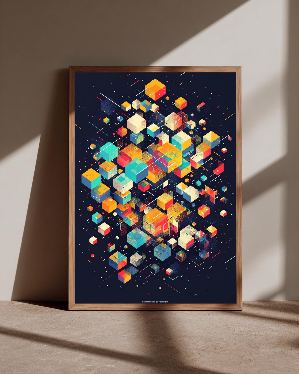 Retro 3D Cube Art, Colorful Pixel Blocks Poster, Geometric Gamer Print, Framed Unframed or Digital
