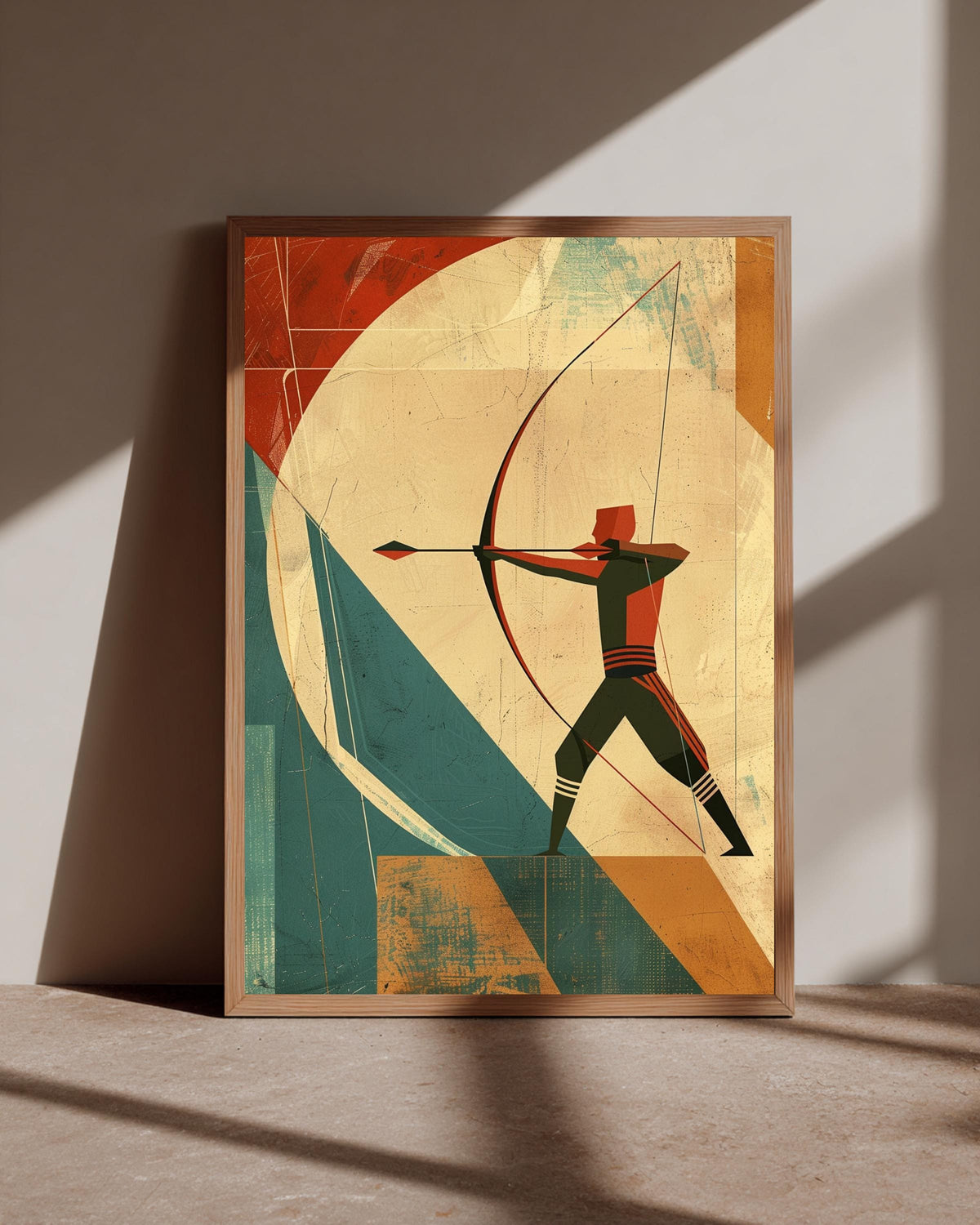 Retro Archer Print, Mid-Century Modern Bow Arrow, Vintage Geometric Poster, Framed Unframed or Digital