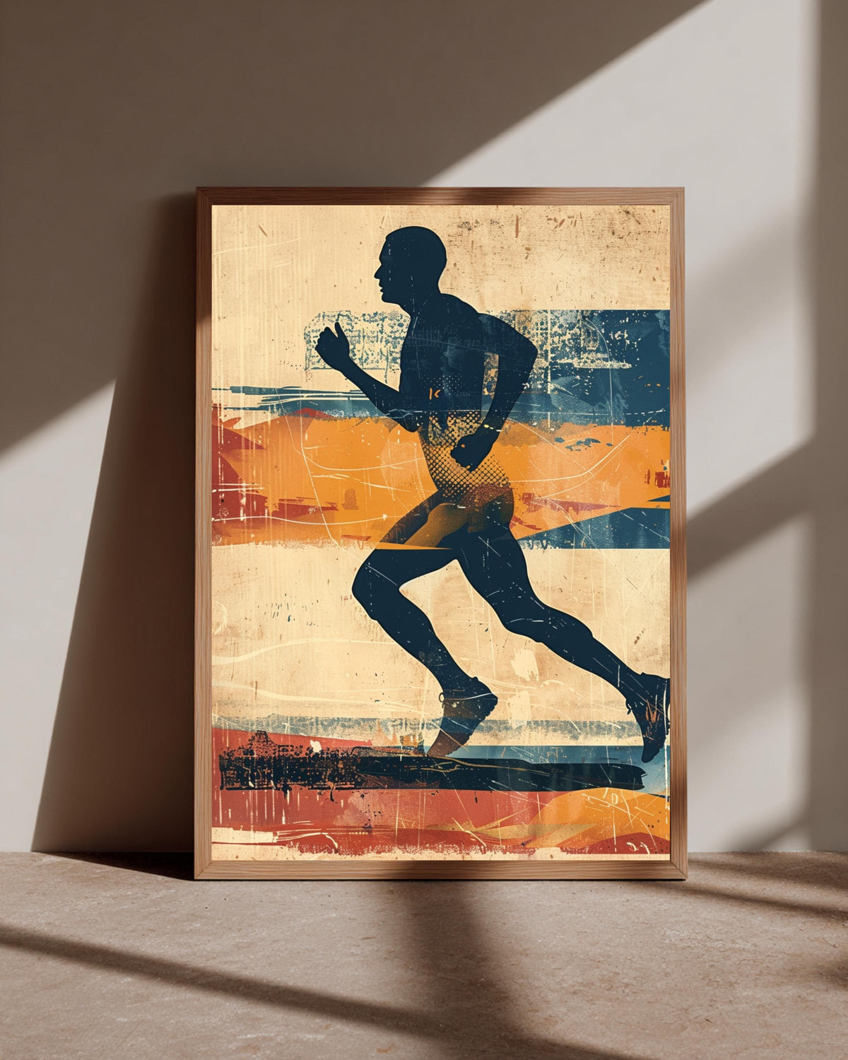 Retro Runner Print, Vintage Marathon Silhouette Poster, Framed Unframed or Digital