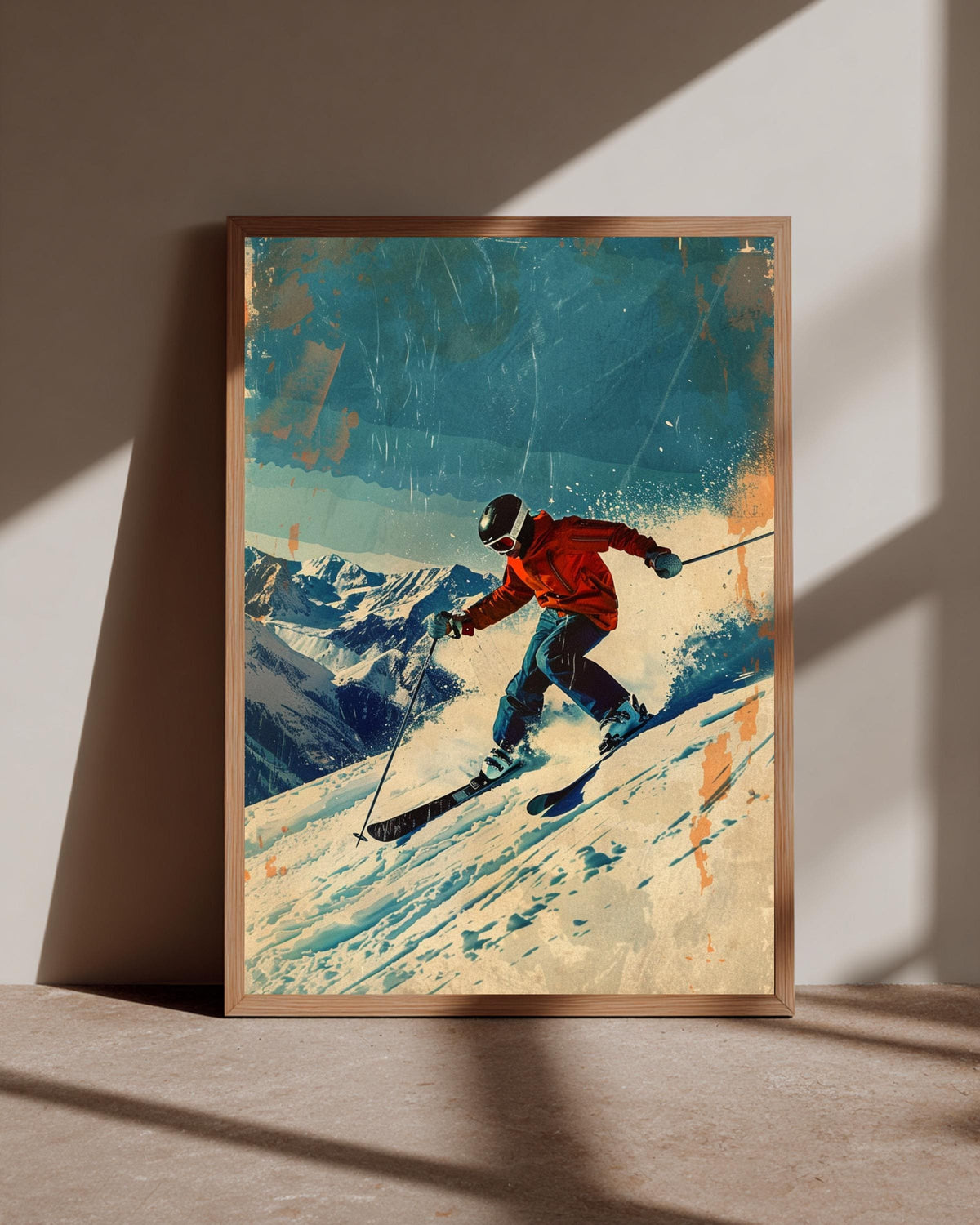 Retro Skiing Print, Vintage Downhill Skier Poster, Mountain Winter Sports, Framed Unframed or Digital
