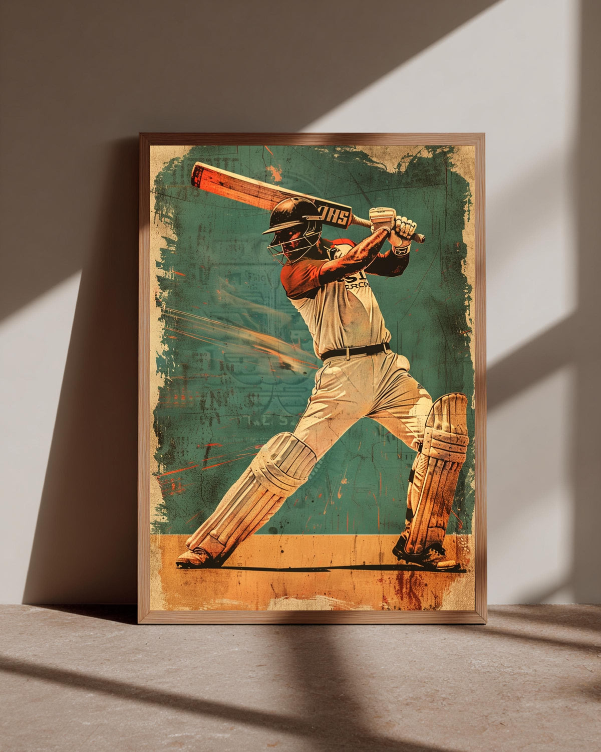 Retro Cricket Poster, Vintage Batsman Wall Art, Mid Century Sports, Framed Unframed or Digital