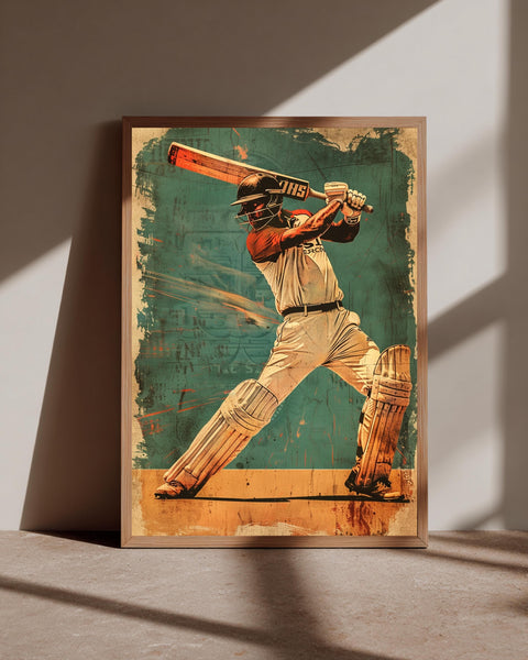 Retro Cricket Poster, Vintage Batsman Wall Art, Mid Century Sports, Framed Unframed or Digital