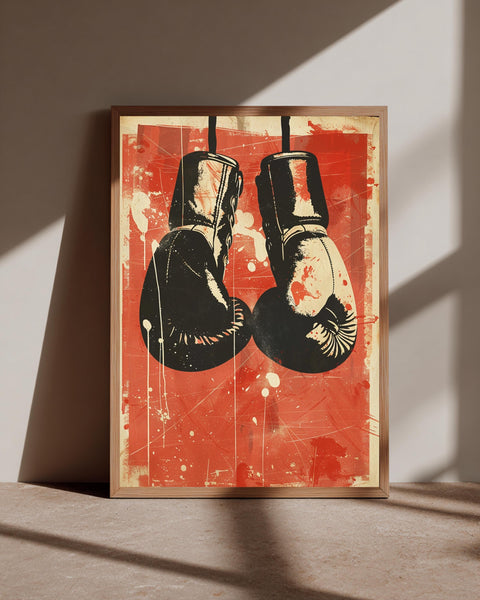 Vintage Boxing Poster, Hanging Gloves Retro Gym Decor, Framed Unframed or Digital