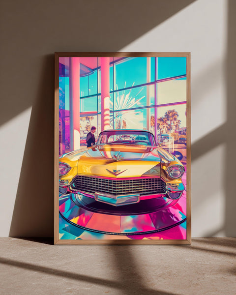 Retro Wall Art, 1950s Cadillac Showroom Print, Vaporwave Decor, Framed Unframed or Digital
