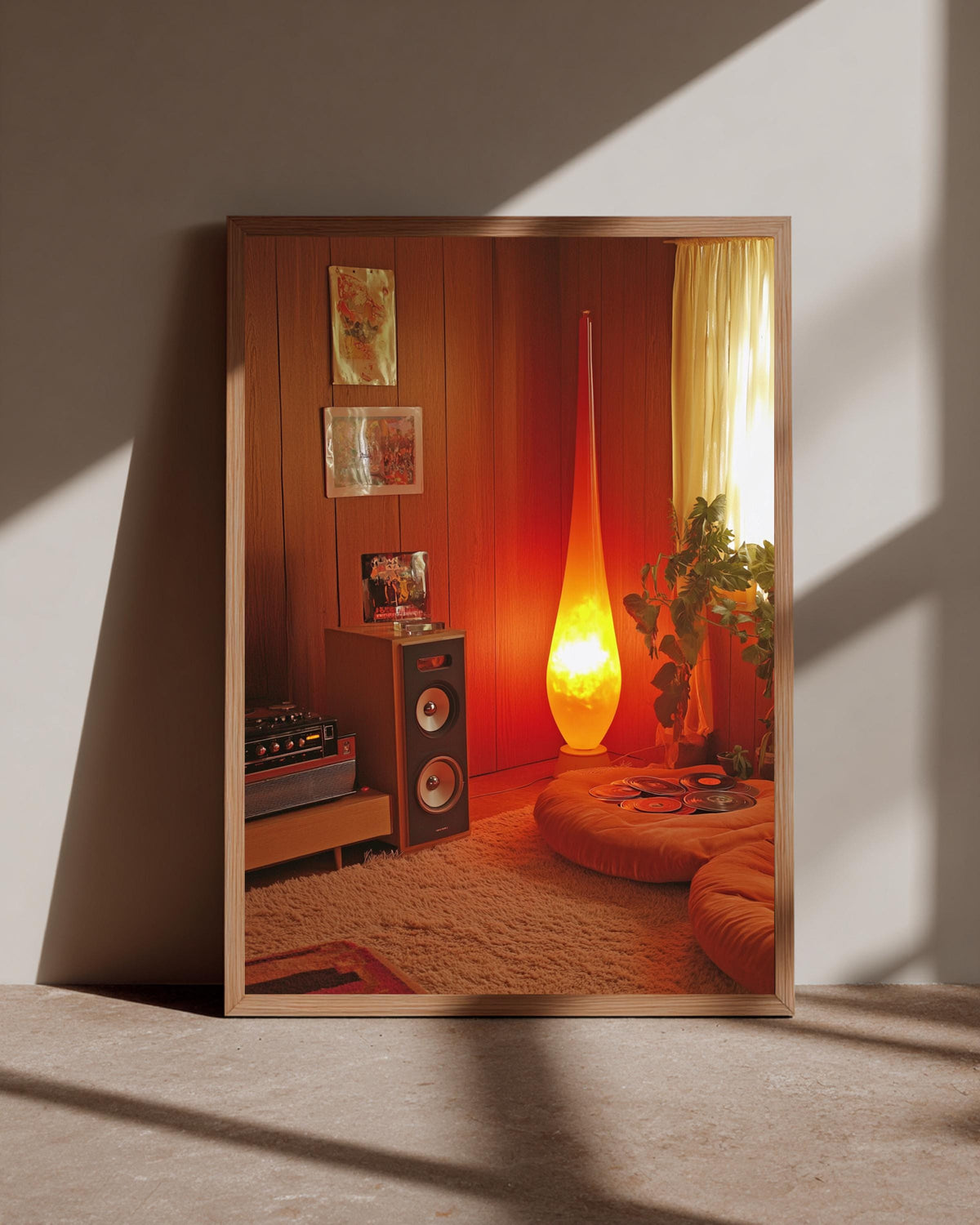 Retro 1970s Living Room, Groovy Vintage Aesthetic Print, Framed Unframed or Digital
