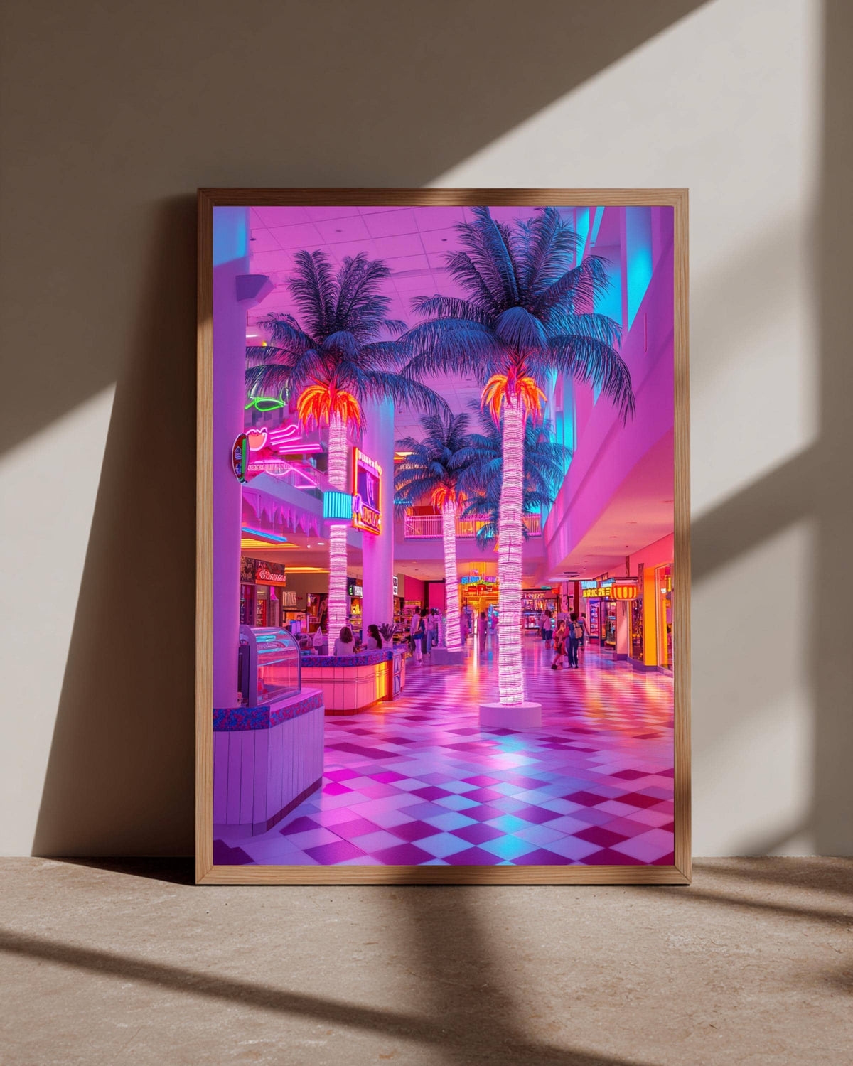 Retro Wall Art, Vaporwave Neon Palm Mall Print, Synthwave 80s Poster, Framed Unframed or Digital