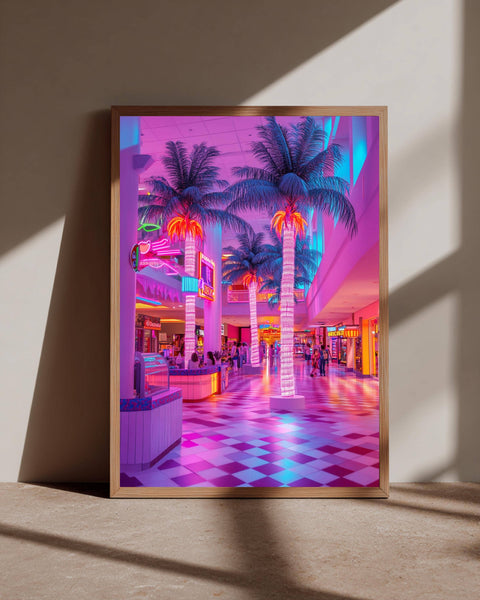 Retro Wall Art, Vaporwave Neon Palm Mall Print, Synthwave 80s Poster, Framed Unframed or Digital