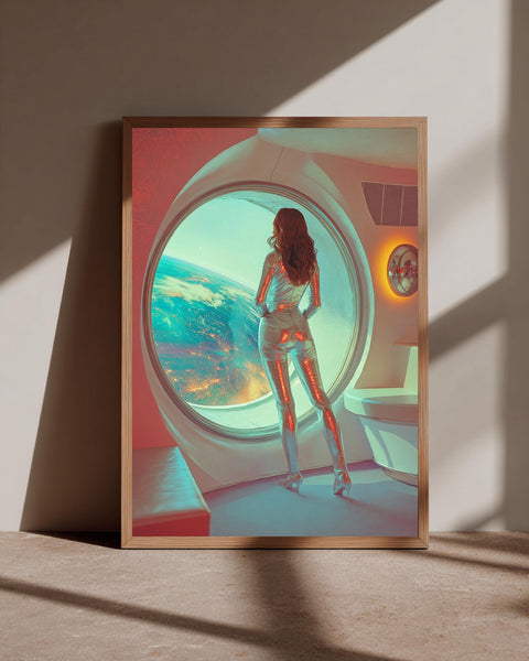 Retro Space Art, Space Age Woman Print, Vintage Futuristic Poster, Framed Unframed or Digital