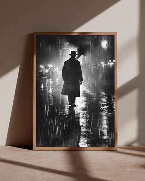 Film Noir Wall Art, Vintage Detective Print, Rainy Street Poster, Framed Unframed or Digital