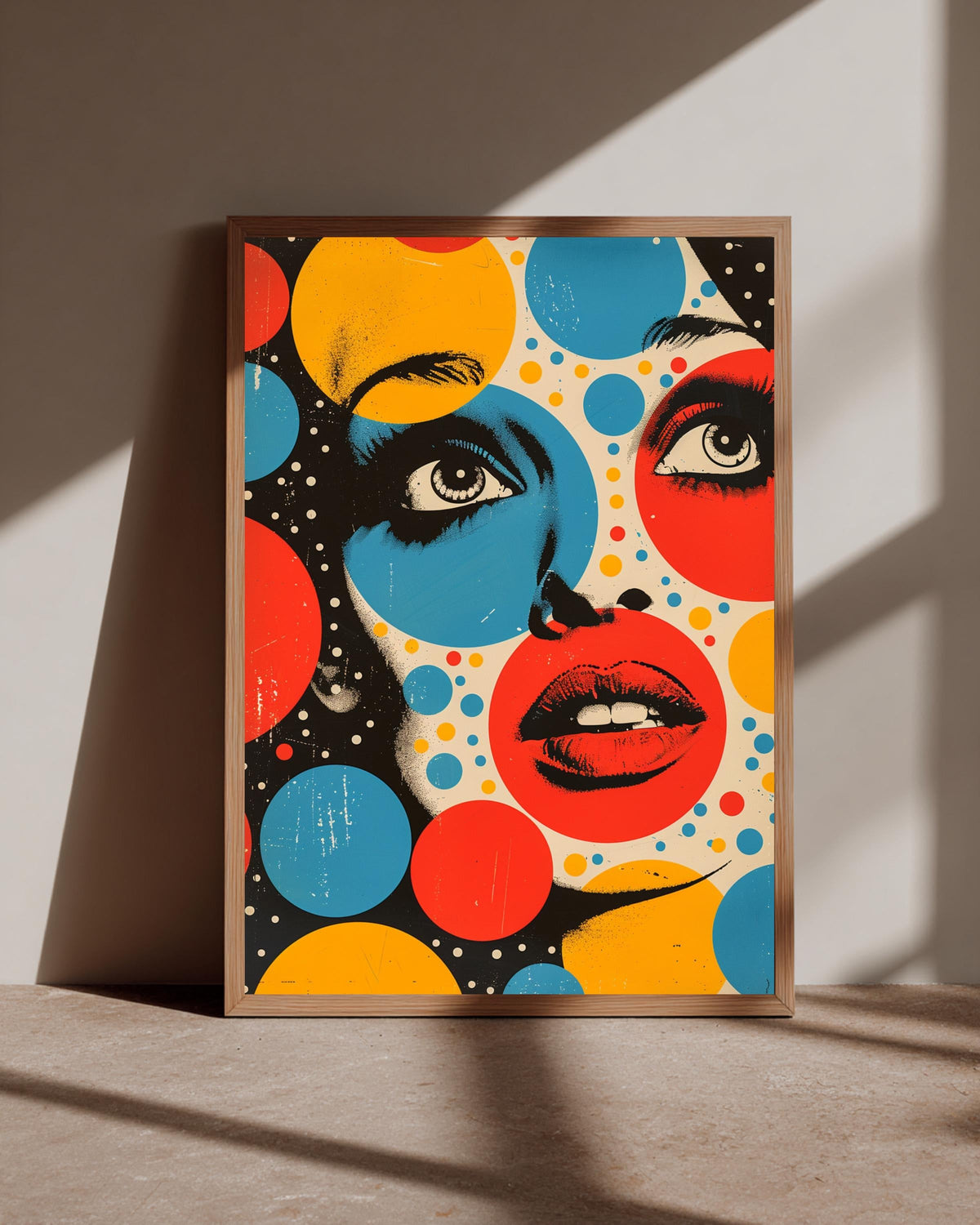 Retro Wall Art, 1960s Pop Poster, Halftone Dots Woman, Framed Unframed or Digital