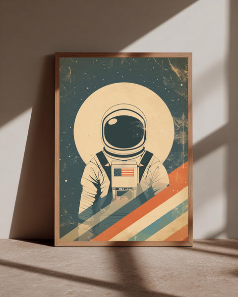 Retro Space Poster, Vintage Astronaut Print, americana decor, Framed Unframed or Digital