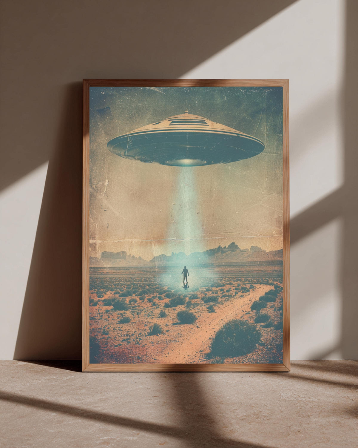 Retro UFO Wall Art, 1950s Flying Saucer Sci-Fi Poster, Framed Unframed or Digital