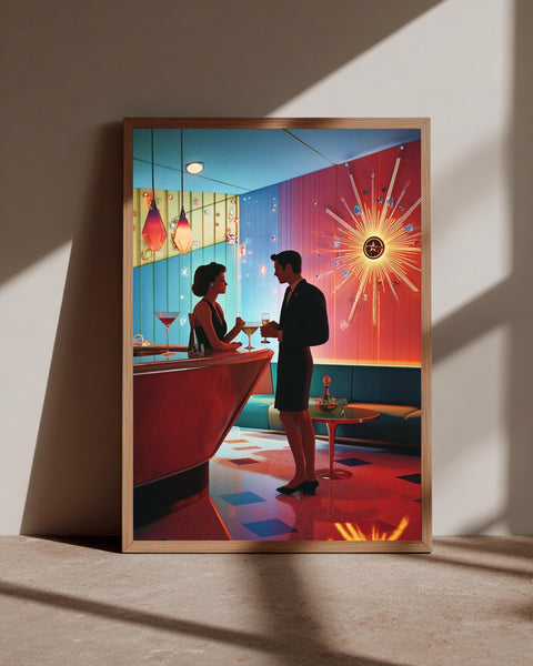 Retro Bar Wall Art, Atomic Age Cocktail Lounge Print, Framed Unframed or Digital